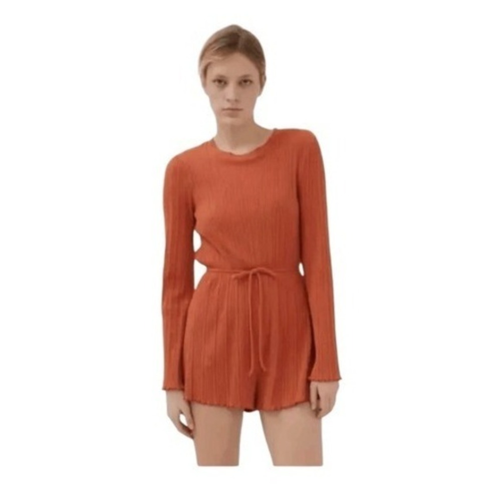 Urban Outfitters Bella Romper Burnt Orange Sienna Knit Long Sleeve Shorts S